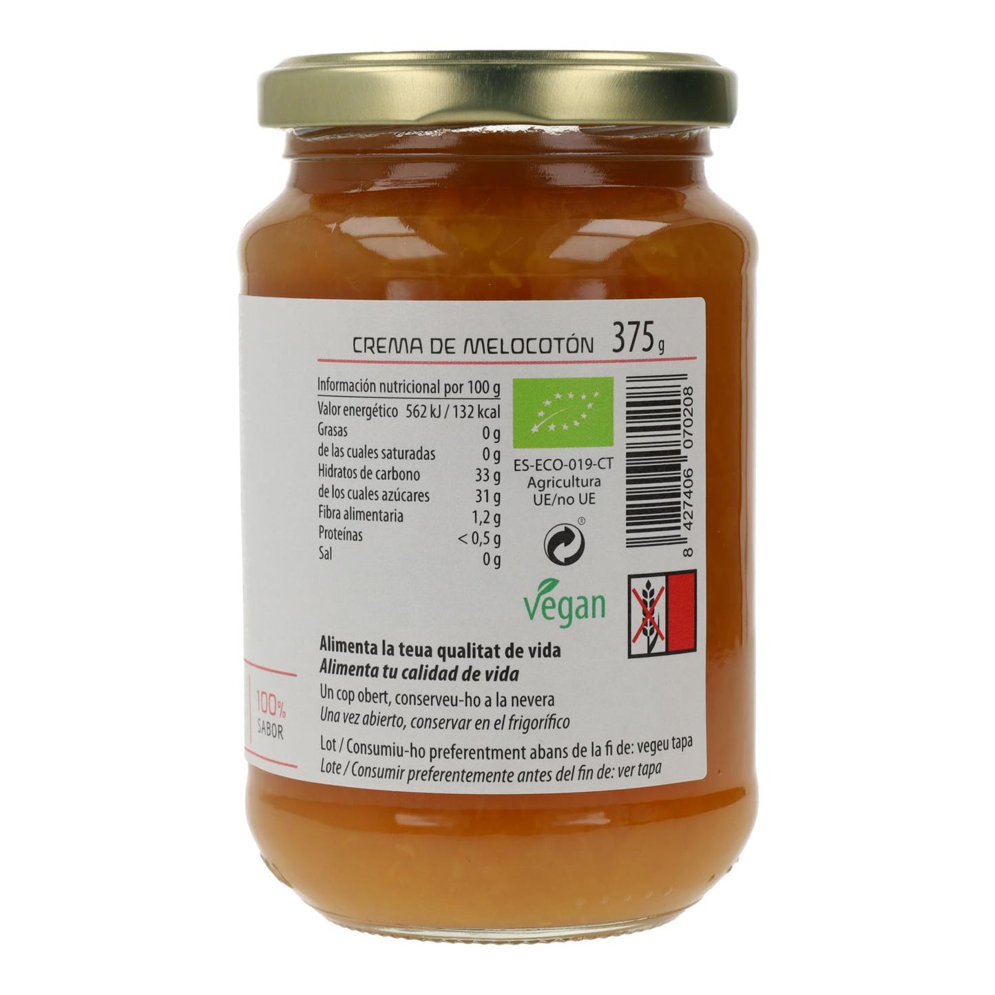 Mermelada melocotón ECO Cal Valls, 375 g