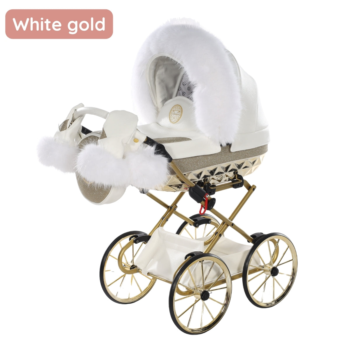 Carro De Muñecas Hand Craft Glitter Satin Classic White / Gold