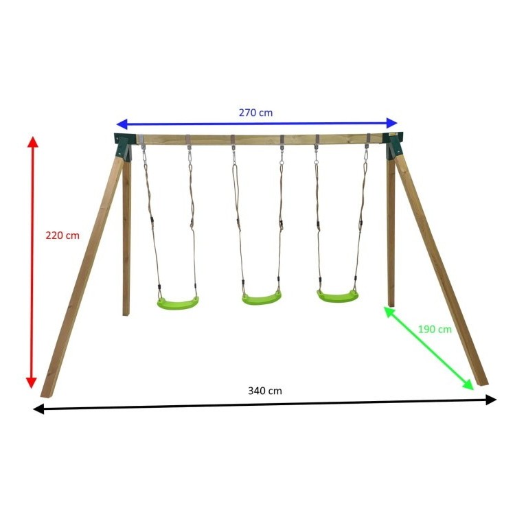 Columpio Triple De Madera Cuadrada Masgames Nori Xl.
