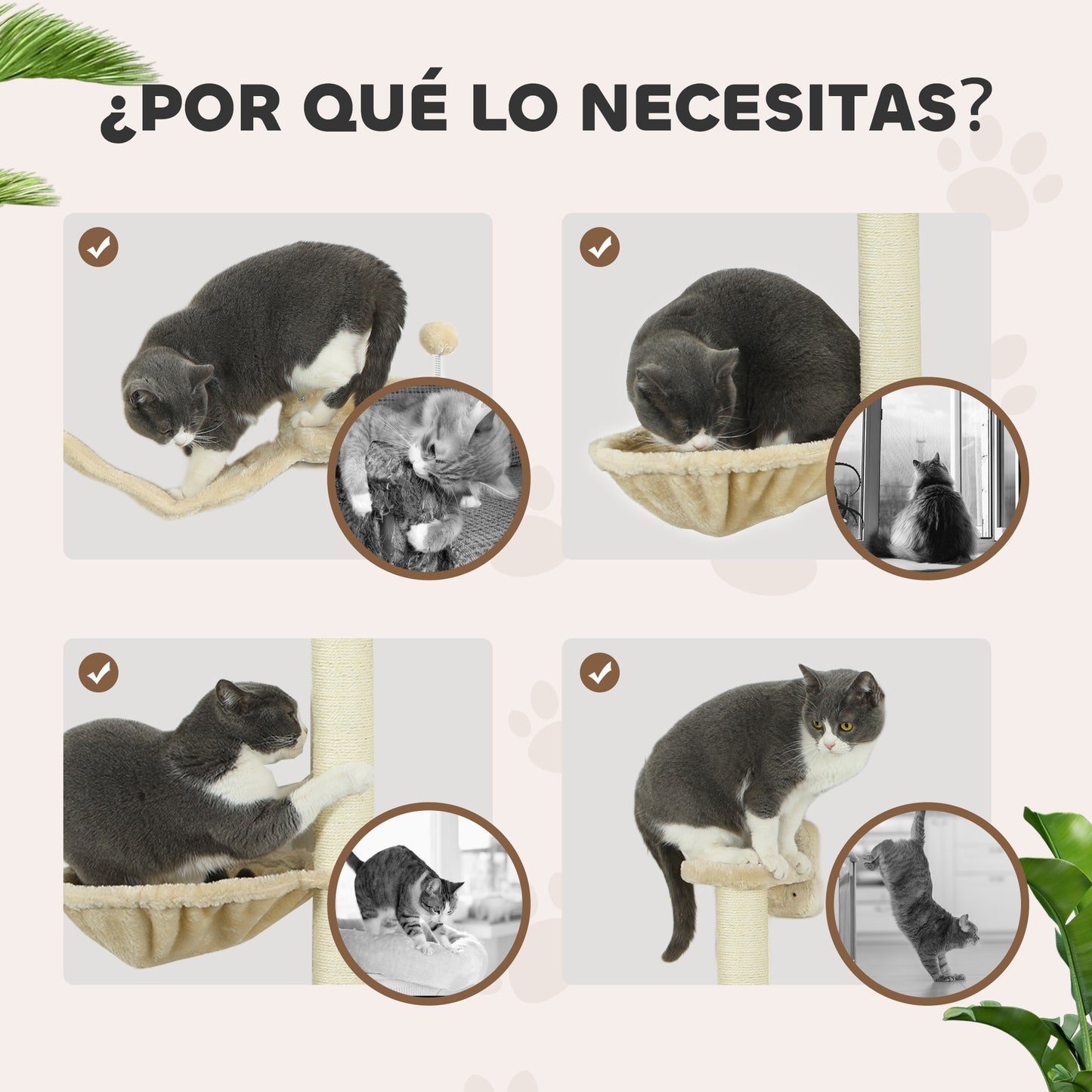 Pawhut Estante De Escalada Para Gatos De Pared Con Hamaca Bola Beige_5
