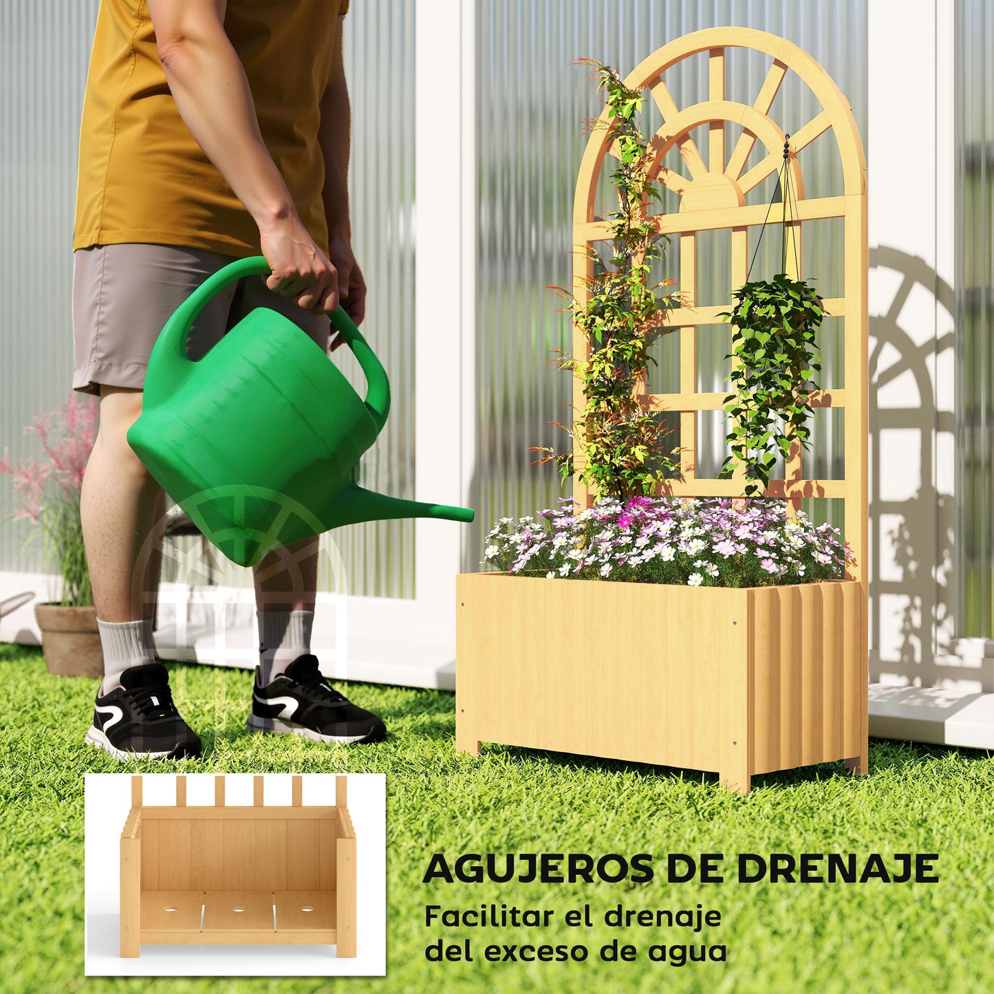 Outsunny Jardinera Con Enrejado De Madera Para Cultivos Verduras 60x30x120 Cm_5