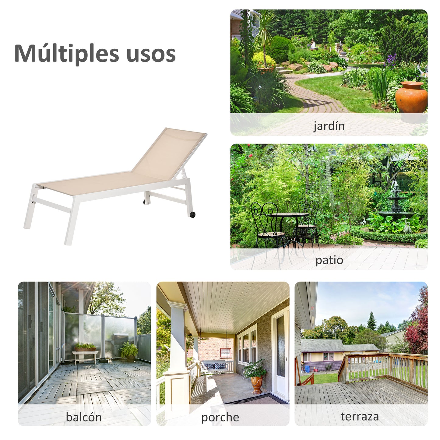 Outsunny Tumbona Con Respaldo Reclinable En 5 Posiciones 169x65x102cm Máx. 120kg_5