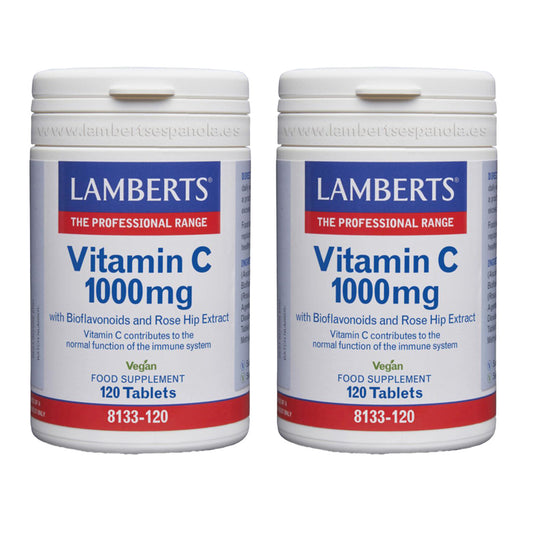 Pack 2x Vitamina C 1000 mg con bioflavonoides y escaramujo, Lamberts, 120 tabletas