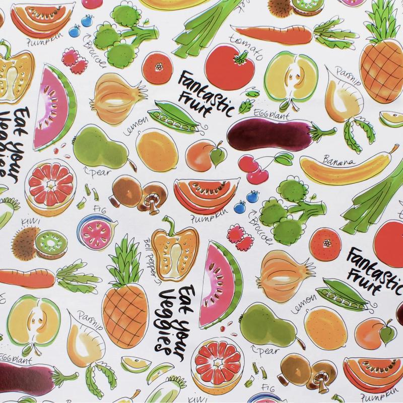 Mantel Hule Rectangular Frutas Fantasia. Impermeable Antimanchas Pvc 140 Cm. X 20 Metros. Rollo Recortable. Interior Y Exterior