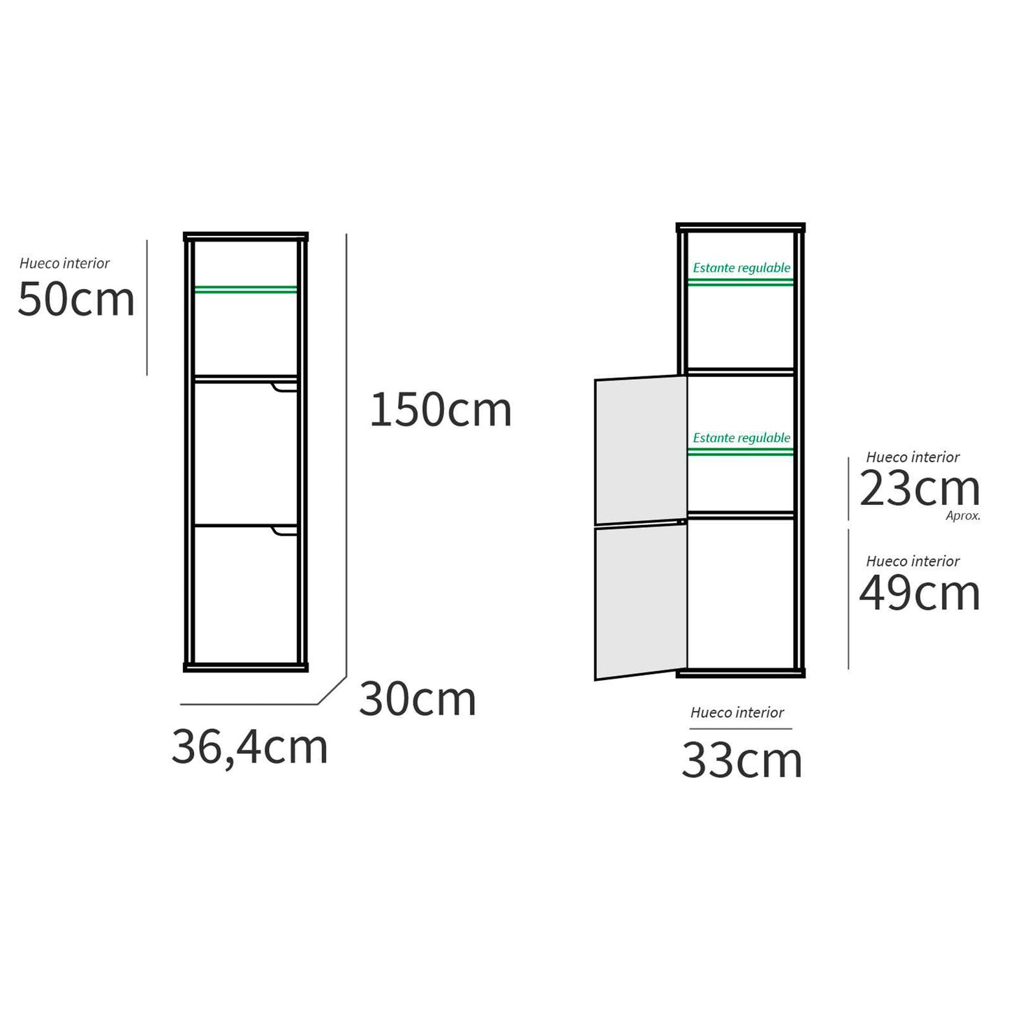 Columna De Baño, Mueble Auxiliar, Armario Alto Estilo Moderno 150x36,5x30 Cm Espacio Almacenaje, Briebe, Aura, Blanco_5
