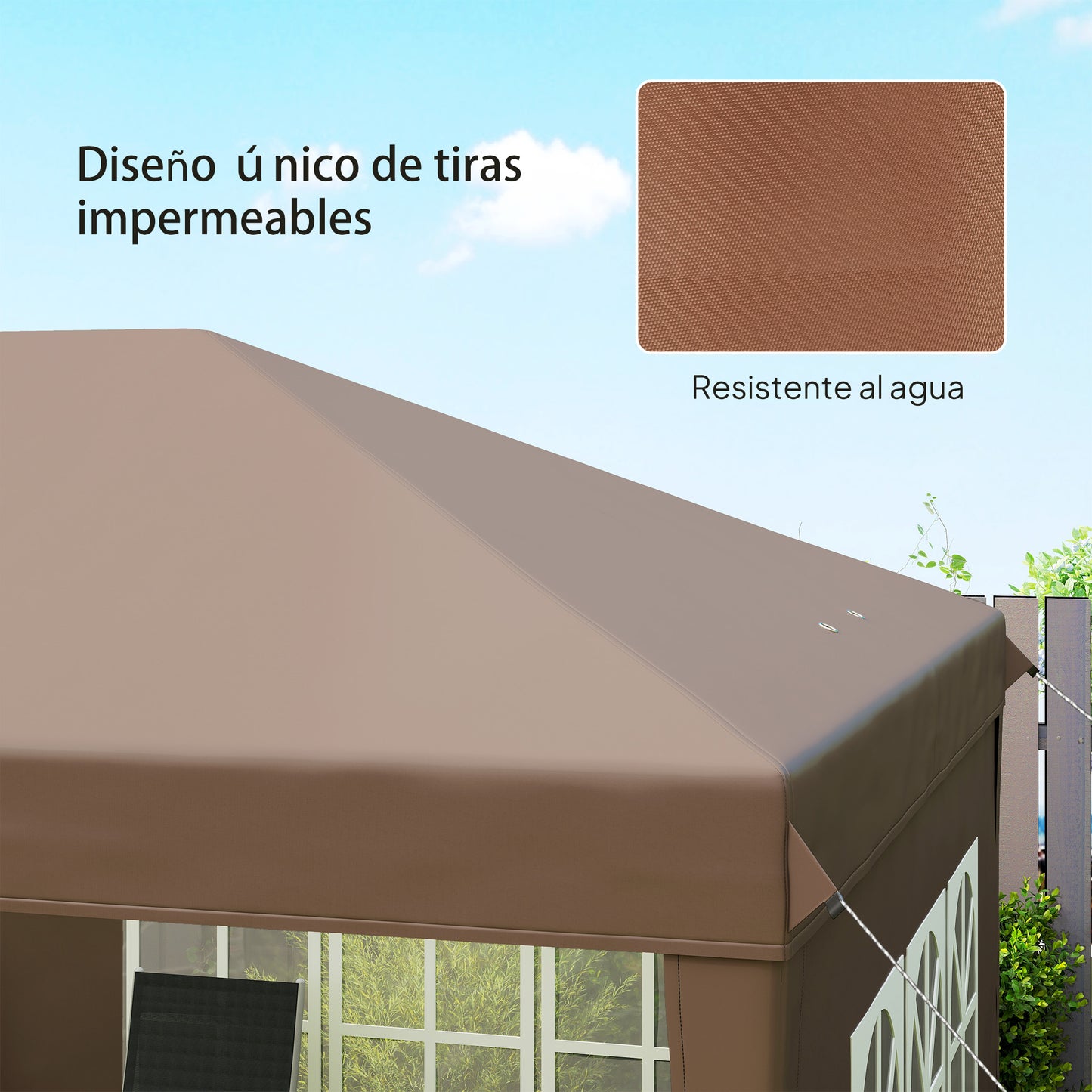 Outsunny Carpa Plegable 6x3 M Con 4 Laterales Desmontables 4 Ventanas Café_5