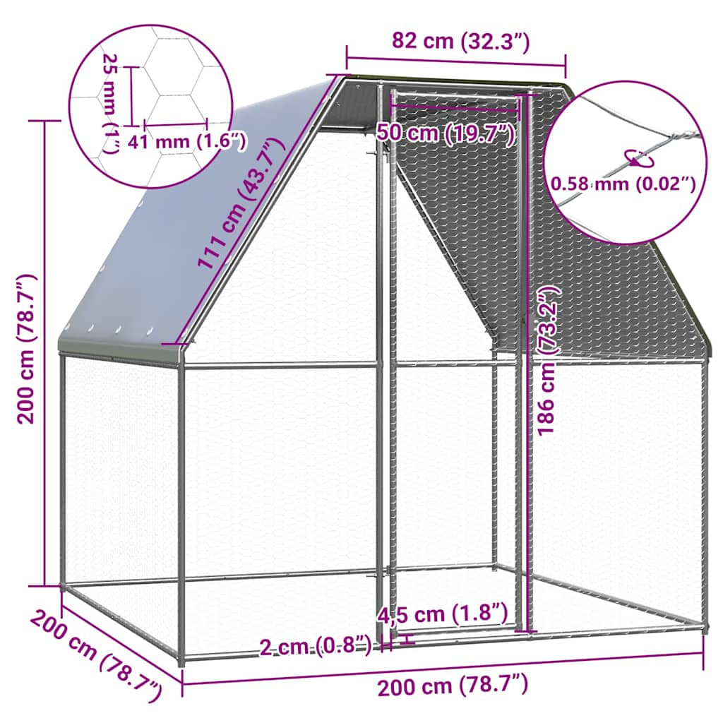 Vidaxl Gallinero De Acero Galvanizado Plateado Y Gris 2x2x2 M_4
