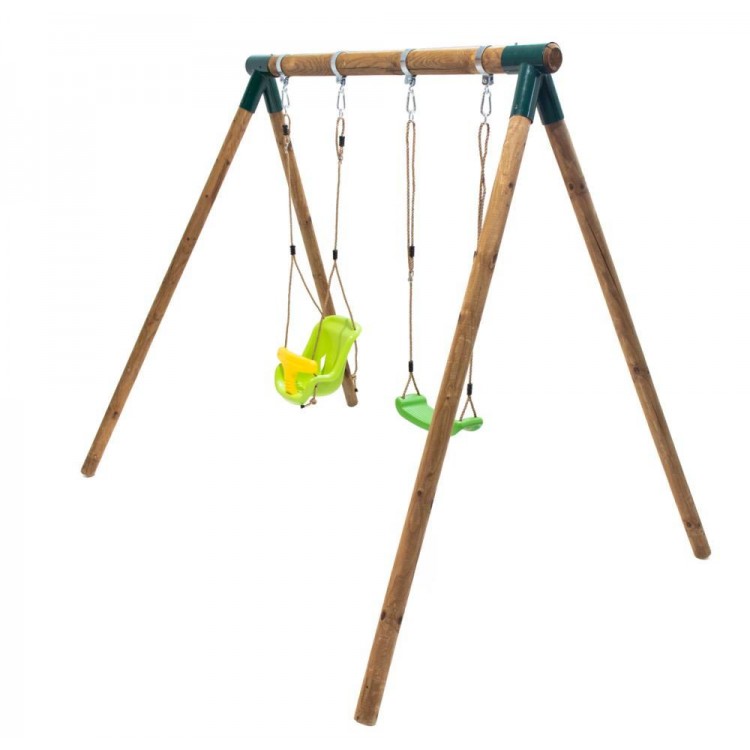 Columpio Doble De Madera Redonda Masgames Kibo Xl + Asiento Bebe.