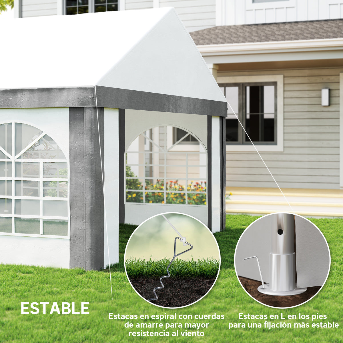 Outsunny Carpa Para Fiesta 4x8 M Con Paredes Extraíbles Puertas Y Ventanas Gris_5