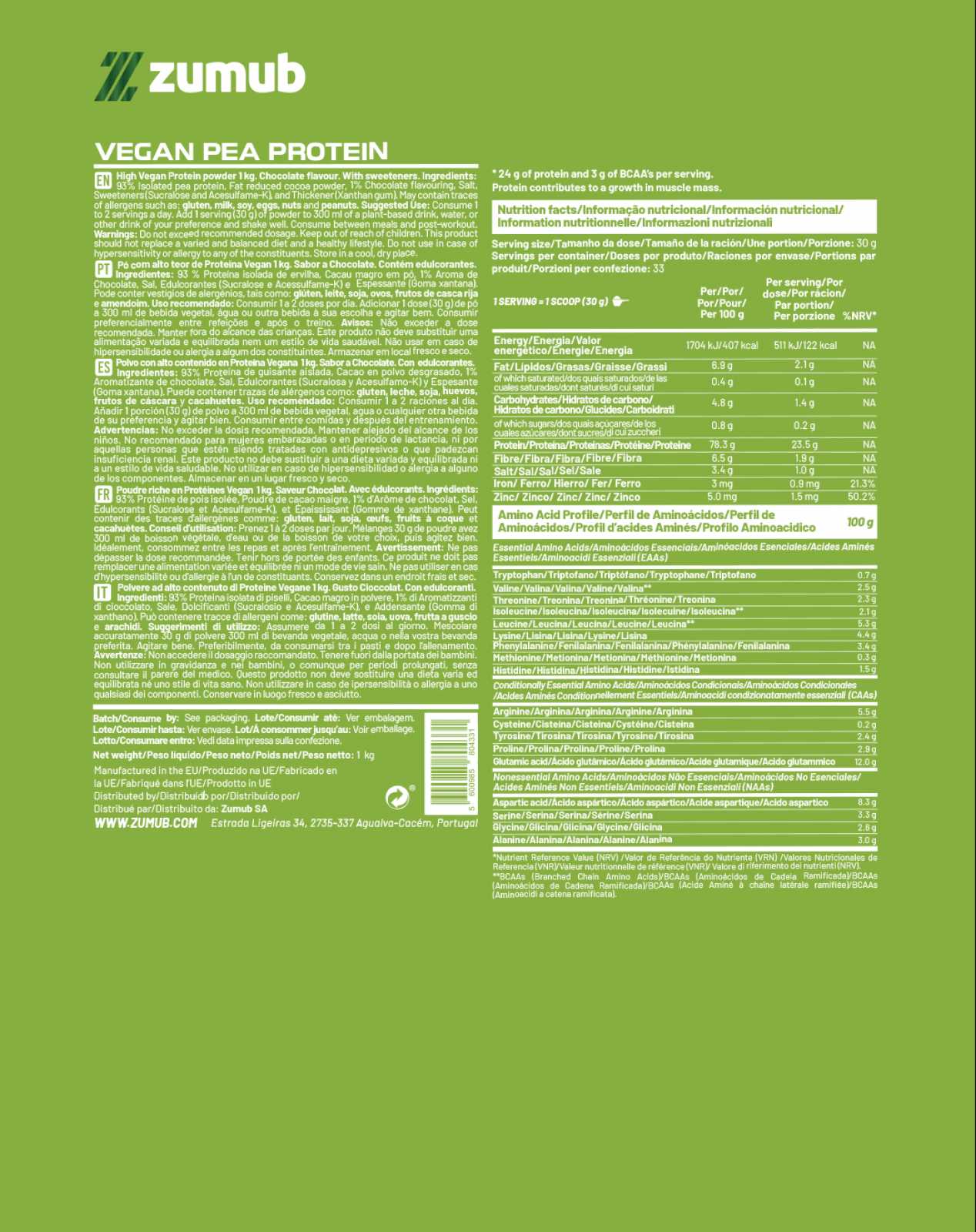 Zumub Vegan Protein (pea Protein) 1 Kg - Chocolate