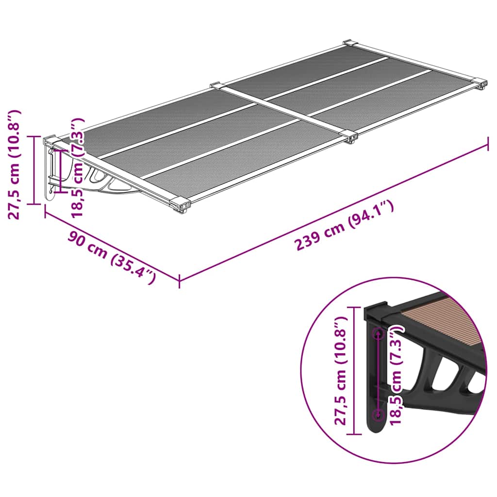 Marquesina De Puerta Policarbonato Negro 239x90 Cm_5