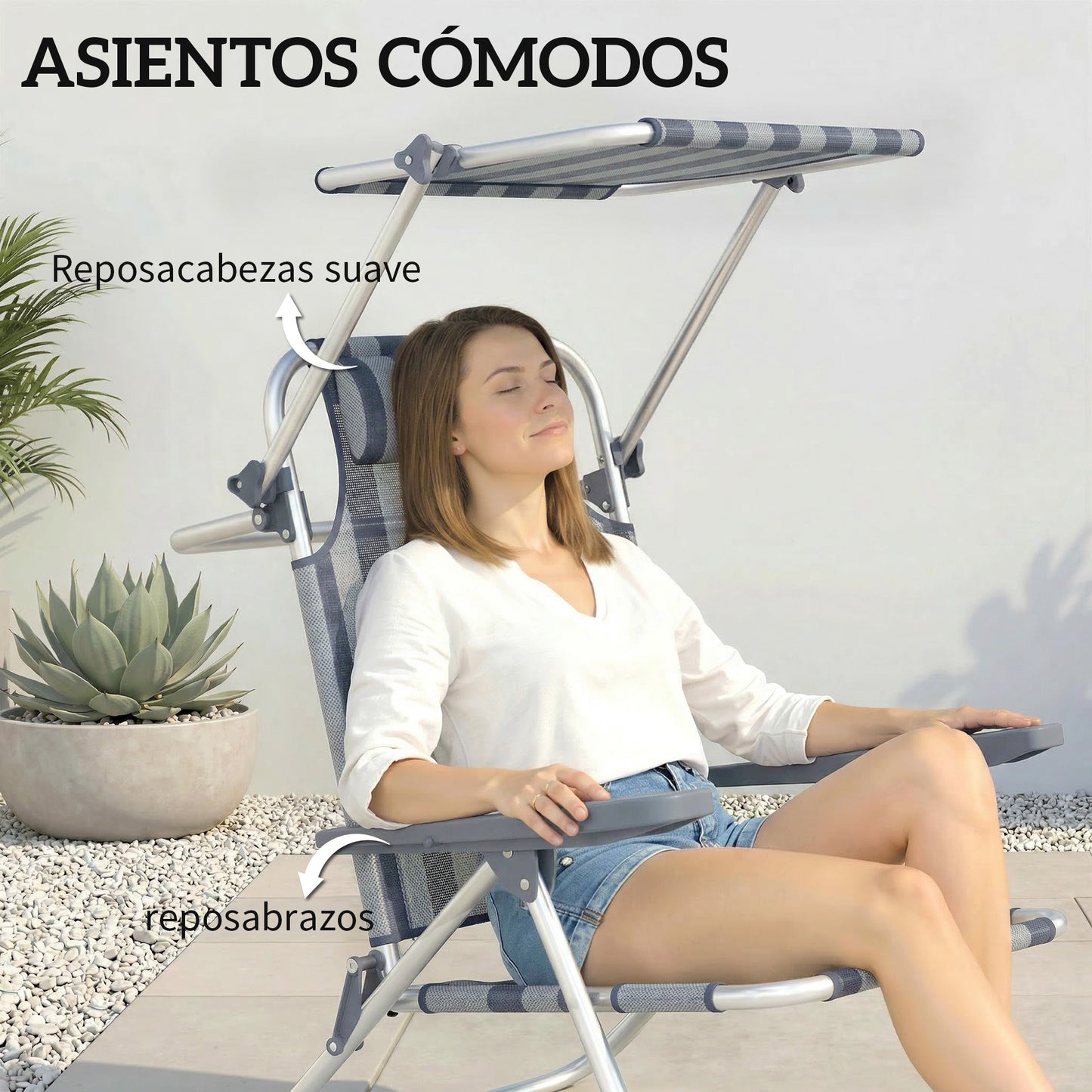 Outsunny Pack De 2 Sillas De Playa Plegables Respaldo Reclinable Azul Y Blanco_5