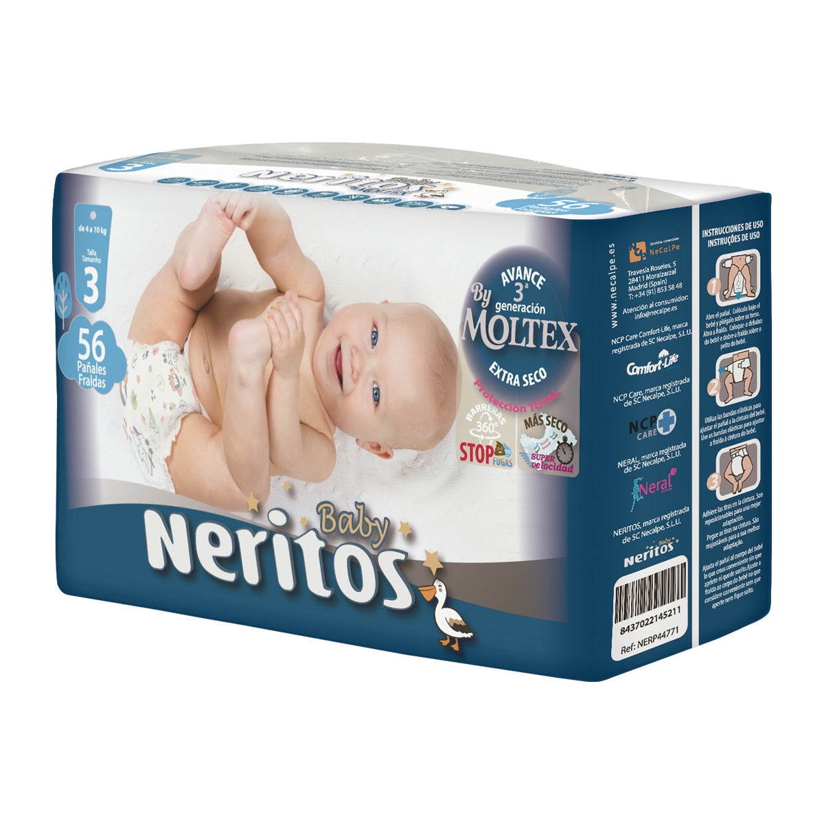 Pañales Neritos Baby by Moltex T3 (4-10 Kg) 56 uds