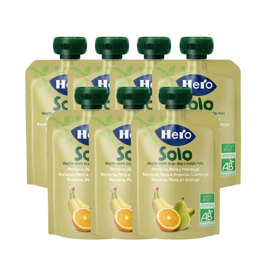 Pack x7 Bolsita fruta 100% Eco sabor plátano,pera y naranja 100 g-Hero Solo