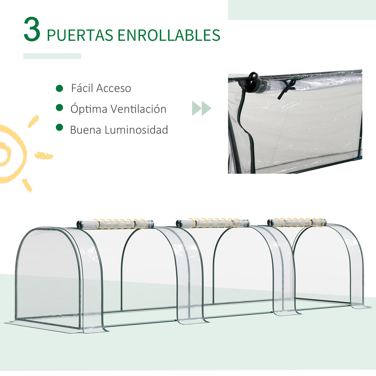 Invernadero Túnel Outsunny Transparente, Verde Oscuro 350x100x80cm_5