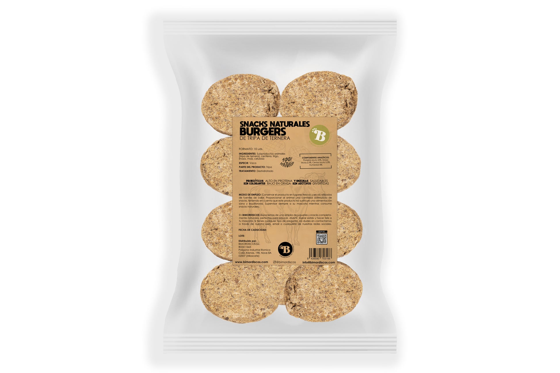 Bimordiscos Hamburguesas De Tripa Verde De Vaca Para Perros · 10 Uds..