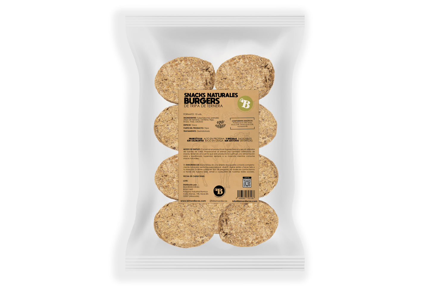 Bimordiscos Hamburguesas De Tripa Verde De Vaca Para Perros · 10 Uds..