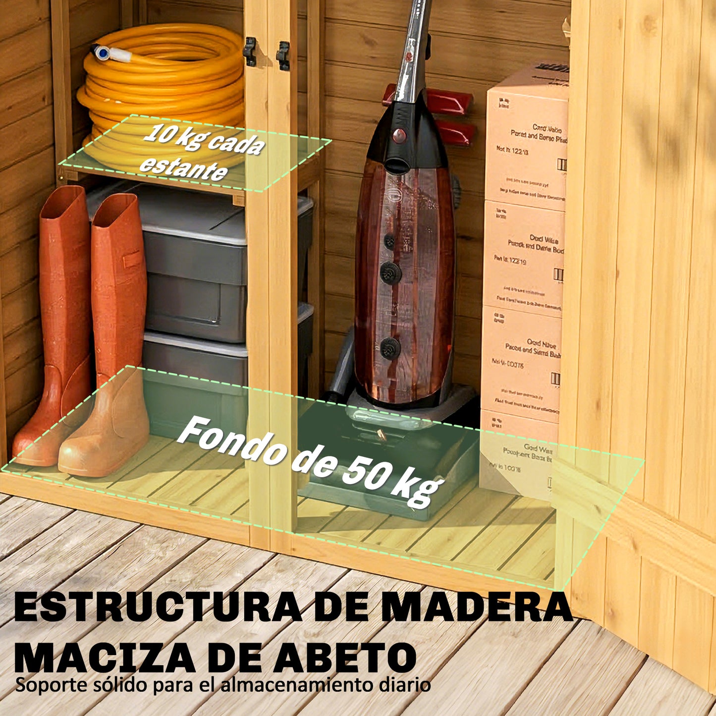 Outsunny Caseta De Jardín De Madera 115x53x156 Cm Con 2 Estantes Y 2 Puertas_5