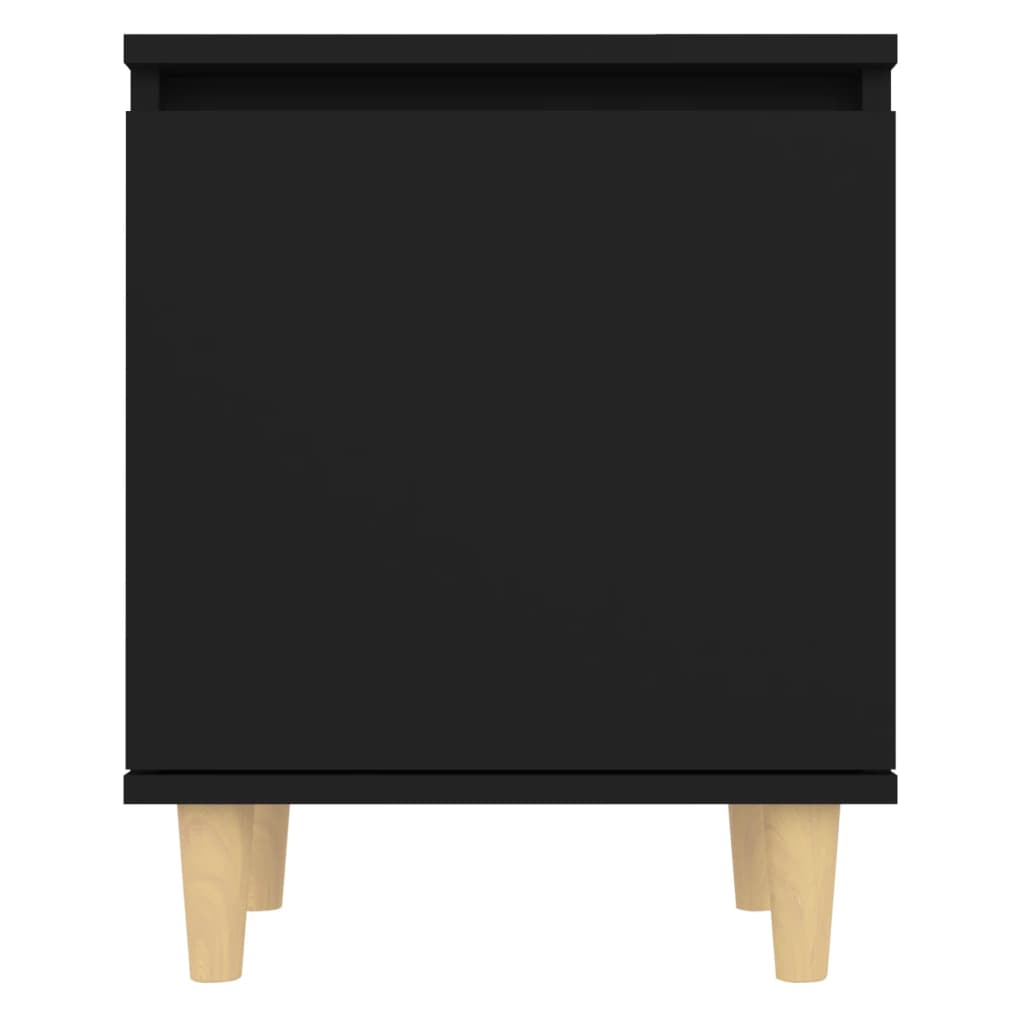 Mesita De Noche Con Patas De Madera Maciza Negra 40x30x50 Cm_4