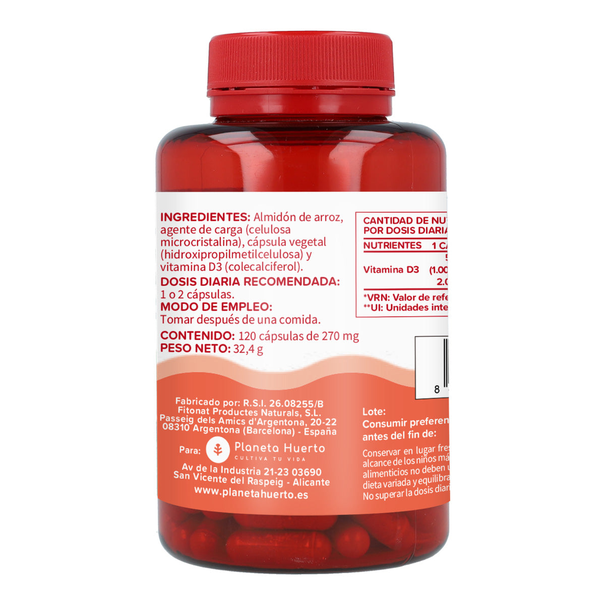 Vitamina D3 2000 U.I Planeta Huerto 120 cápsulas vegetales