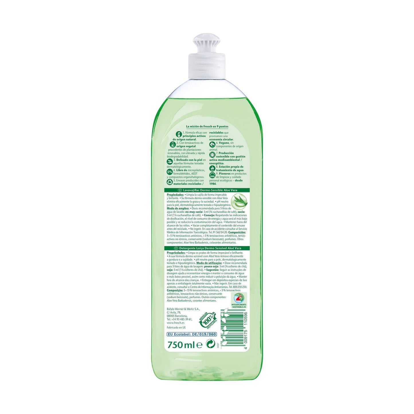 Pack 10x Lavavajilas Aloe Vera Eco Frosch 750 ml