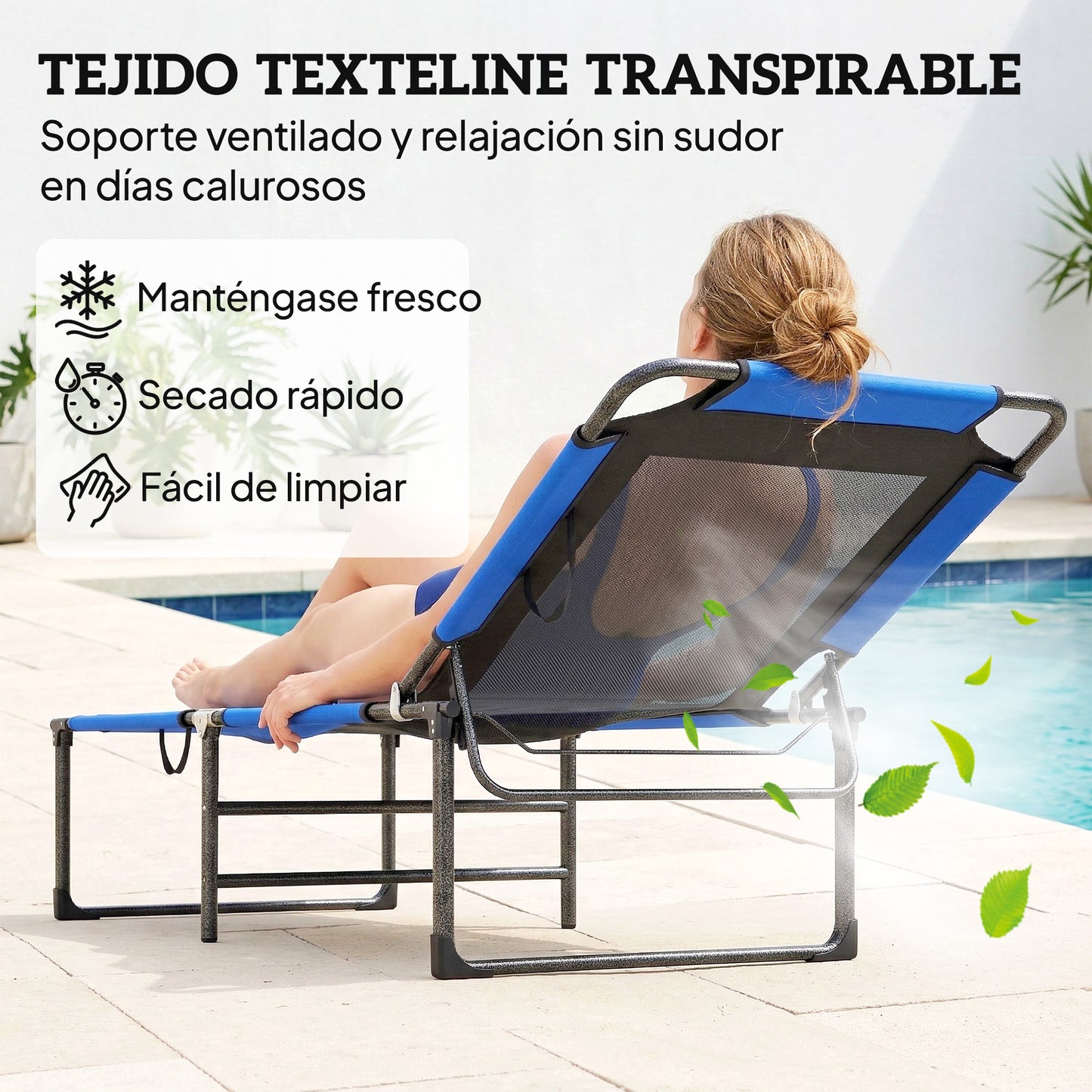 Outsunny Tumbona Plegable Respaldo Ajustable En 4 Niveles 175x58x68 Cm Azul_5