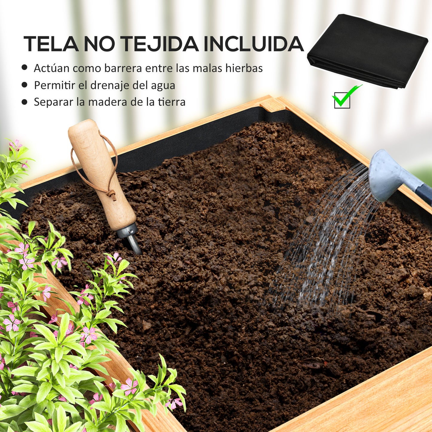 Outsunny Jardinera De Madera Con 3 Zonas De Cultivo 140x60x40 Cm Natural_5