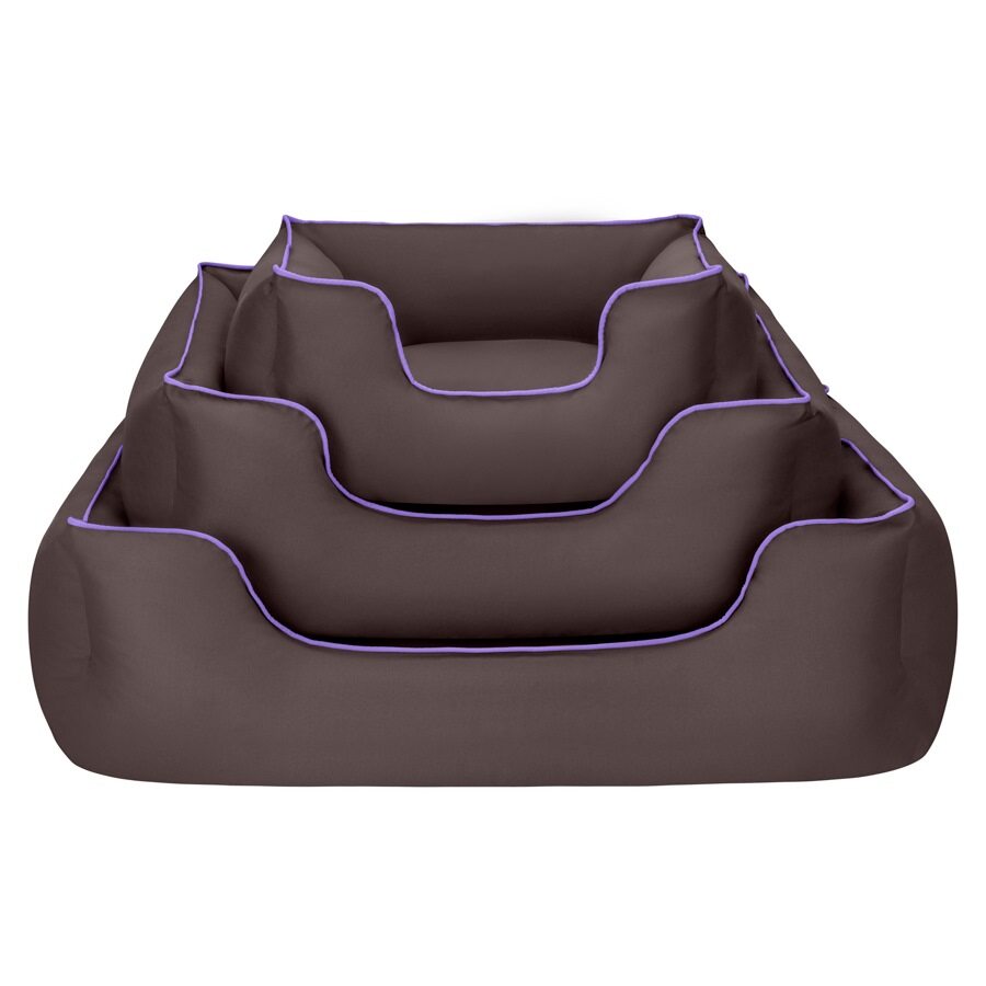 Cama Rectangular Confortable Impermeable Para Perro Wuapu Begur 105x85 Cm Marrón Con Detalle Lavanda