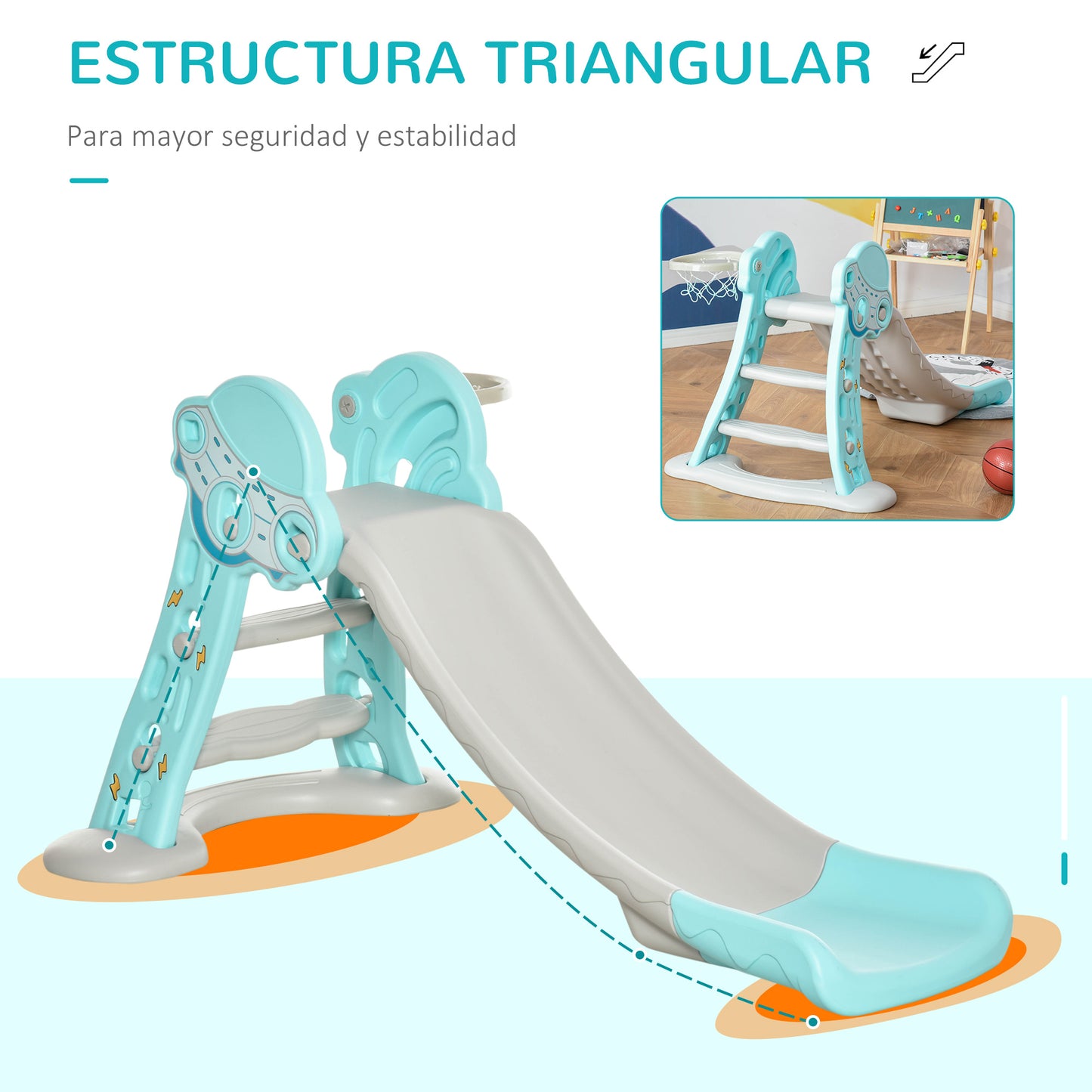 Homcom Tobogán Para Niños +18 Meses Plegable Modelo Ovni Con Canasta De_5