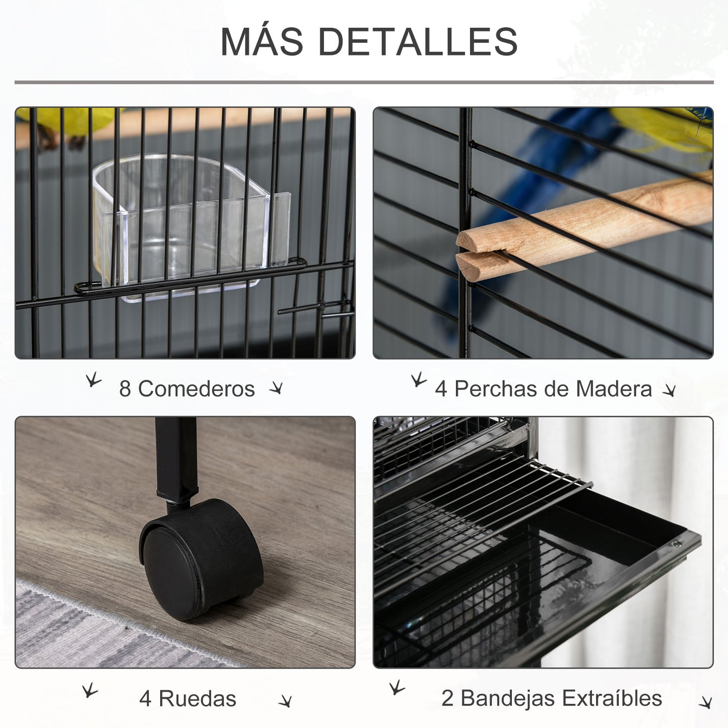 Pawhut Jaula Grande Para Pájaros De 2 Pisos Con Ruedas Comederos Bandejas_5