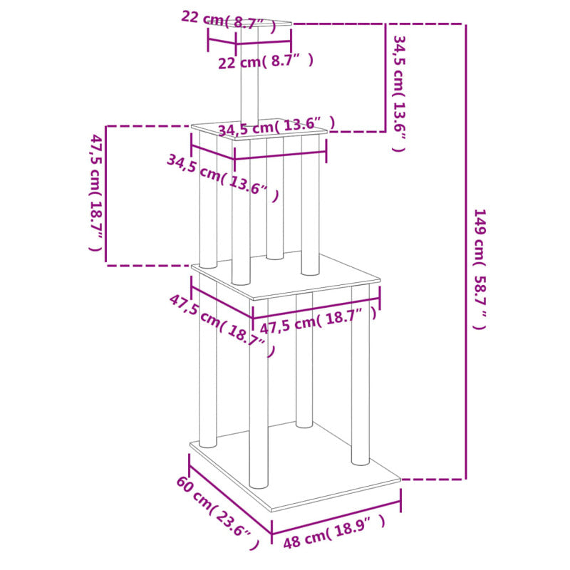 Vidaxl Rascador Para Gatos Con Postes De Sisal Color Crema 149 Cm_5