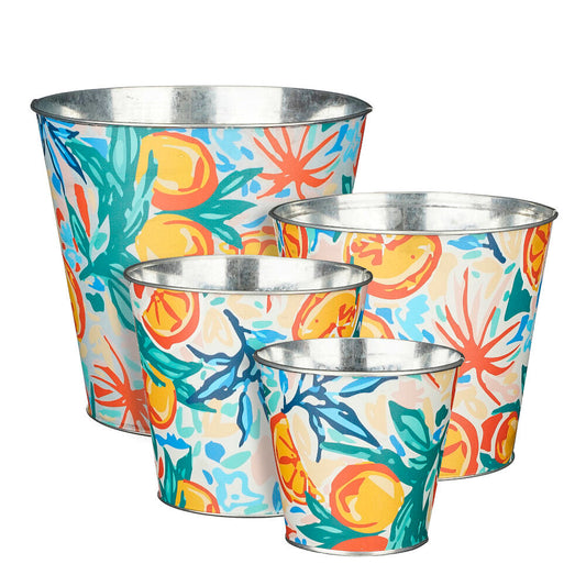 Macetero De Zinc Con Motivos Florales 18cm