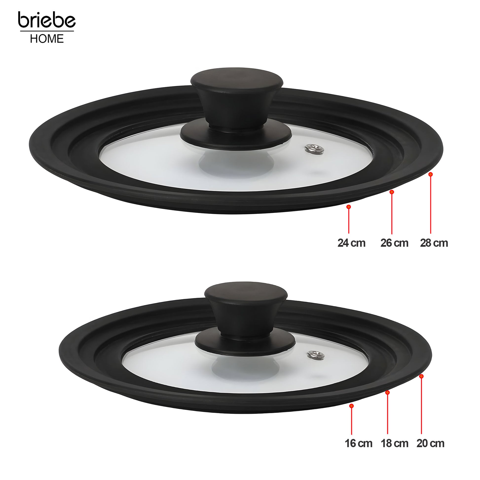 Juego 2 Tapas Sartén Universal Ollas, Cacerolas, Multidiámetro Borde Silicona, Cristal Válvula, Briebe, Totalid, Transparente