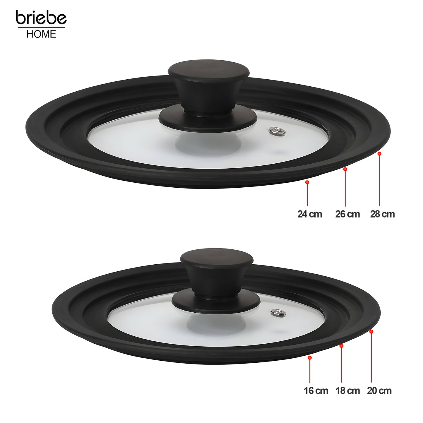 Juego 2 Tapas Sartén Universal Ollas, Cacerolas, Multidiámetro Borde Silicona, Cristal Válvula, Briebe, Totalid, Transparente