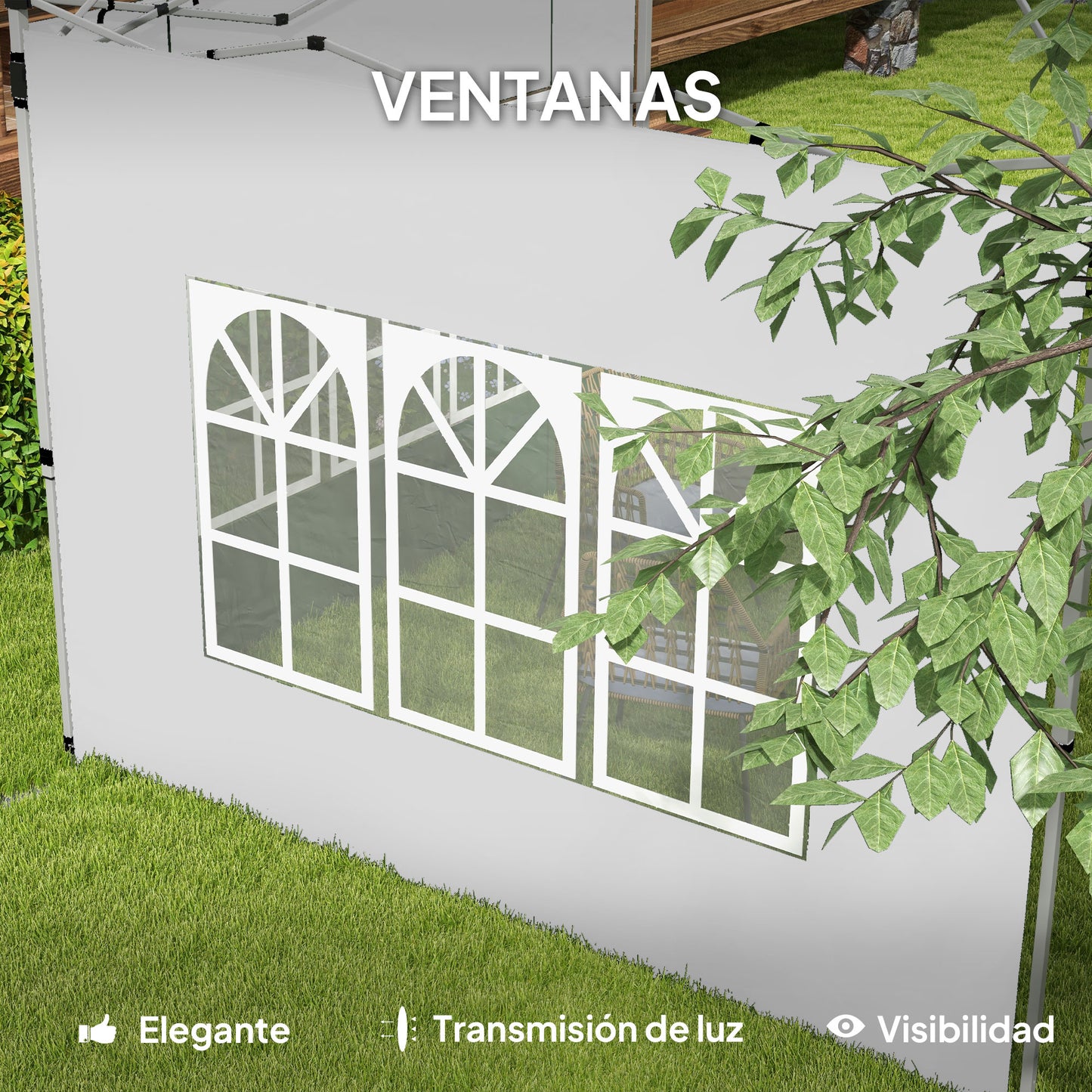 Outsunny Paredes Laterales Para Carpa De 2 Paneles 295x195 Cm Con Ventana Blanco_5