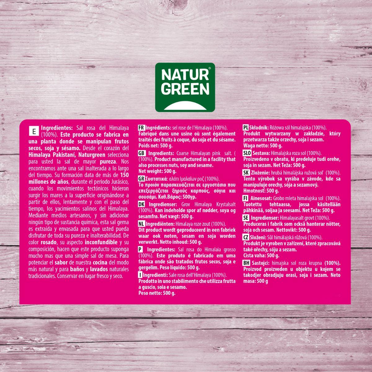 Sal rosa del Himalaya gruesa Naturgreen 500 g