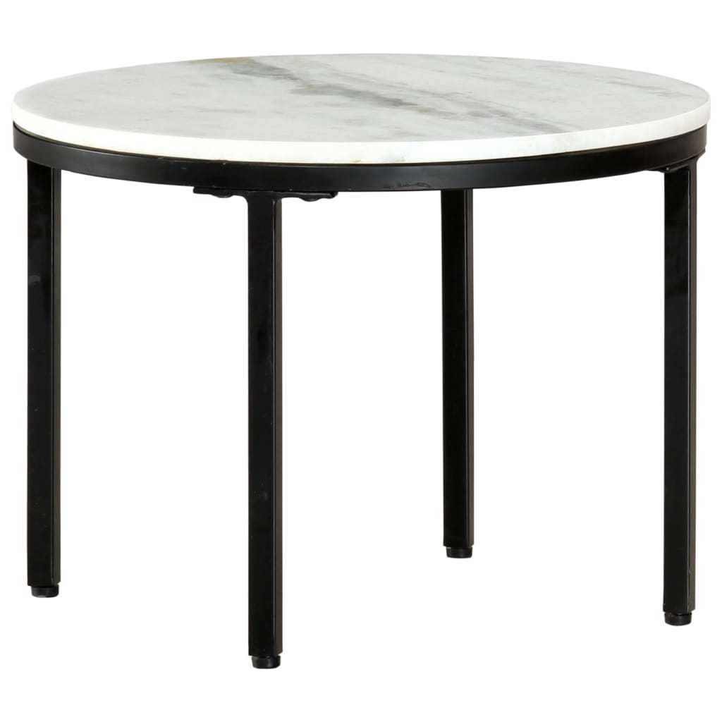 Mesa De Centro Mármol Macizo Auténtico Blanco Y Negro Ø50 Cm_4