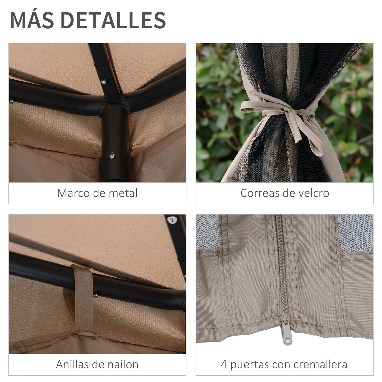 Outsunny Cenador De Jardín 3x3m Con Doble Techo 4 Cortinas Mosquiteras Marrón_5