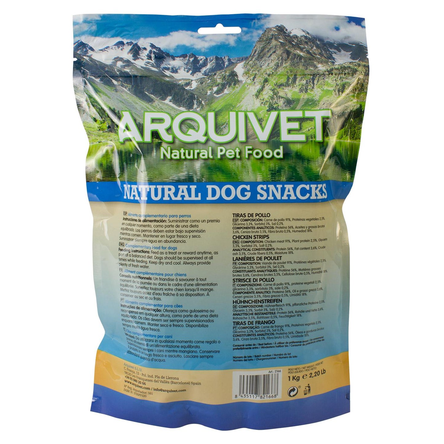 Snack natural para perros Tiras de pollo Arquivet  1Kg