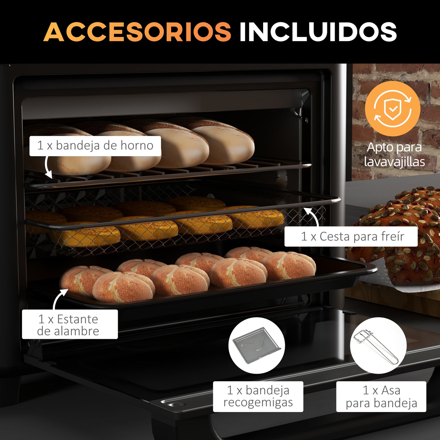 Homcom Horno Eléctrico Multifunción De Sobremesa 13l 1200w Blanco_5