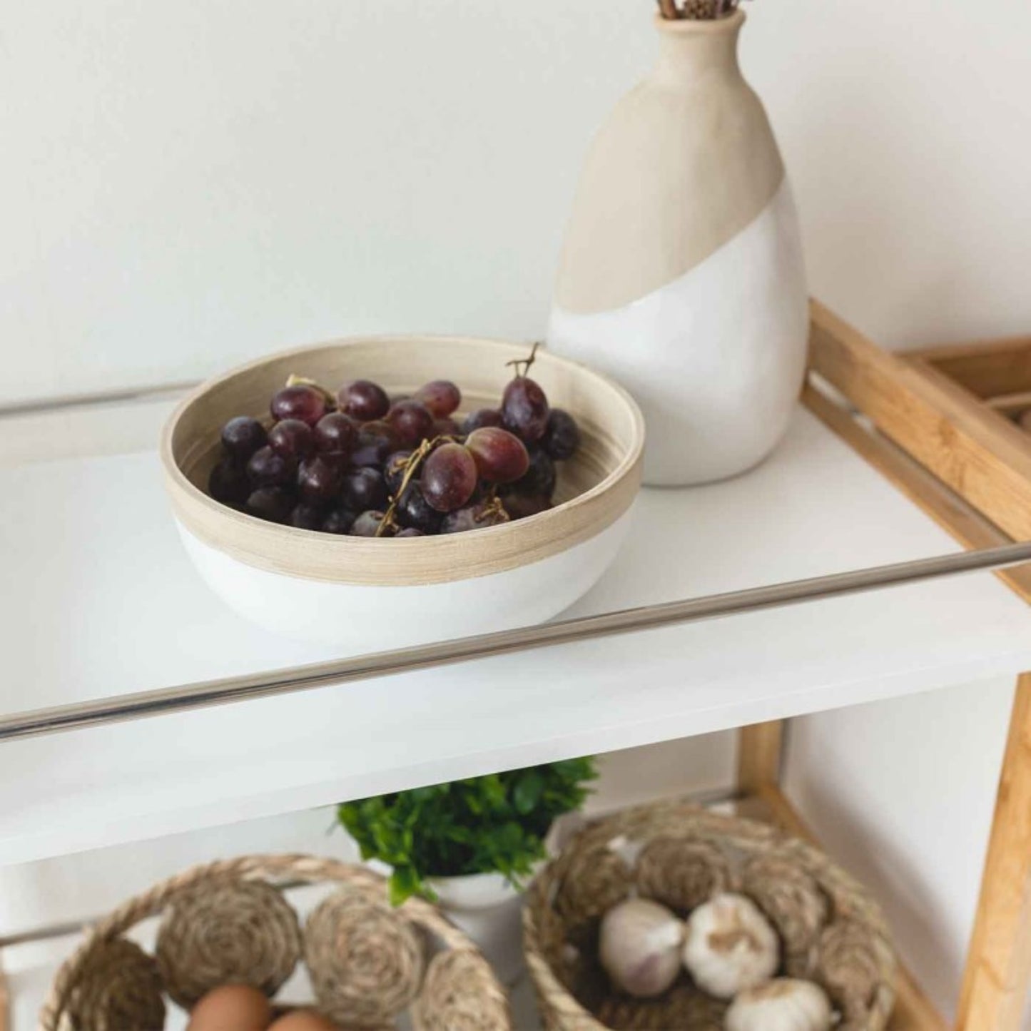 Well Home - Ensaladera De Madera De Bambú En Color Blanco Ø30x12cm