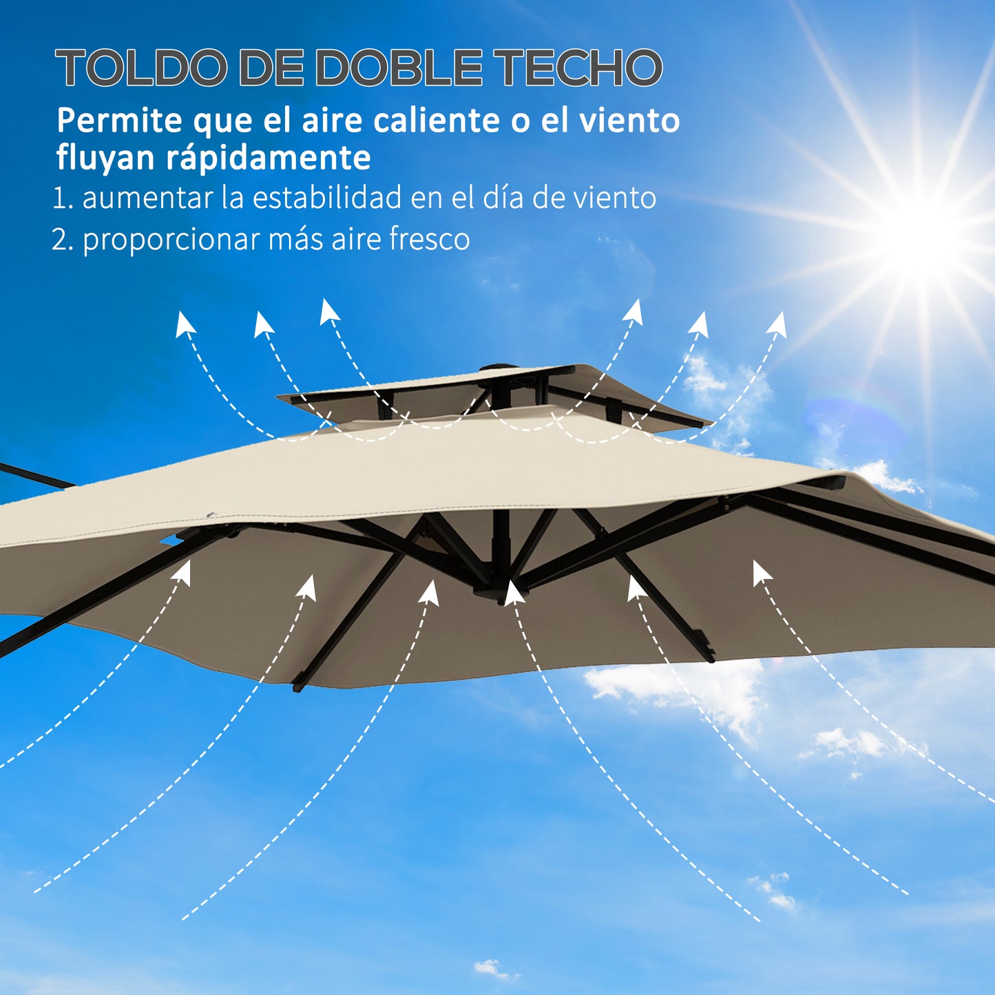 Outsunny Sombrilla De Jardín Inclinable 300x300 Cm Parasol De Aluminio Caqui_5