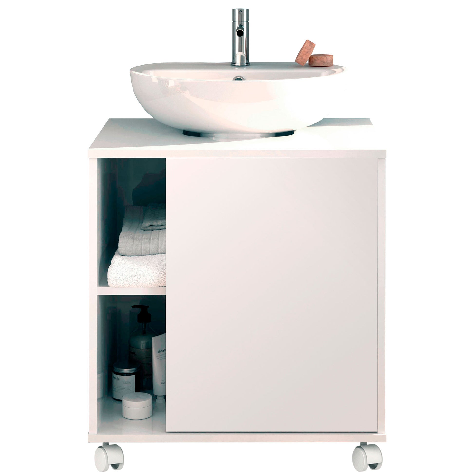 Mueble Baño Bajo Lavabo Pie Armario Auxiliar Para Lavabos Con /sin Pedestal 64x59x45 Almacenaje, Briebe, Esencia, Blanco