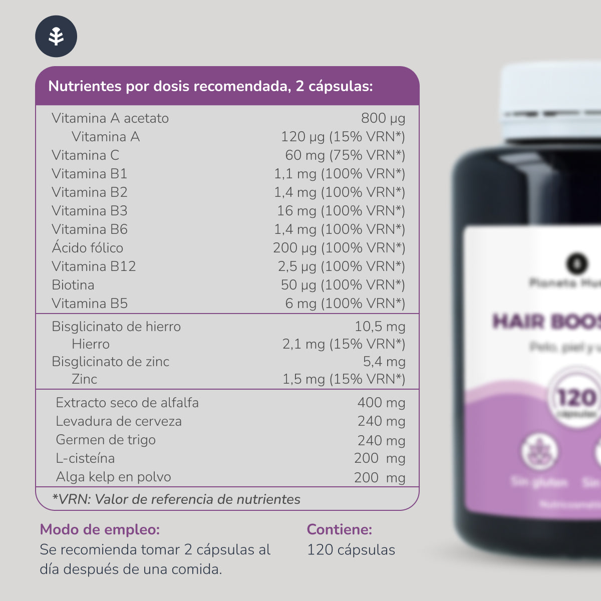 Pack 2xHair Booster pelo, piel y uñas Planeta Huerto 120 cápsulas