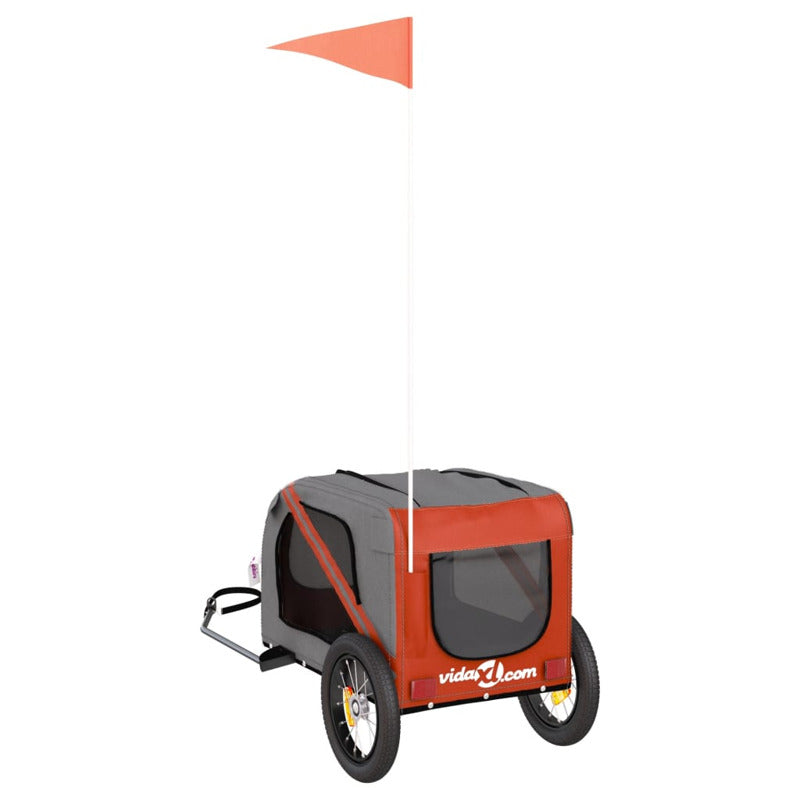 Vidaxl Remolque De Bicicleta Mascotas Hierro Tela Oxford Naranja Gris_5