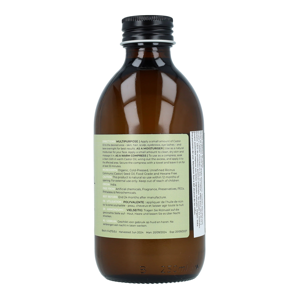 Aceite de Ricino BIO para el cabello virgen prensado en frío Fushi 250ml