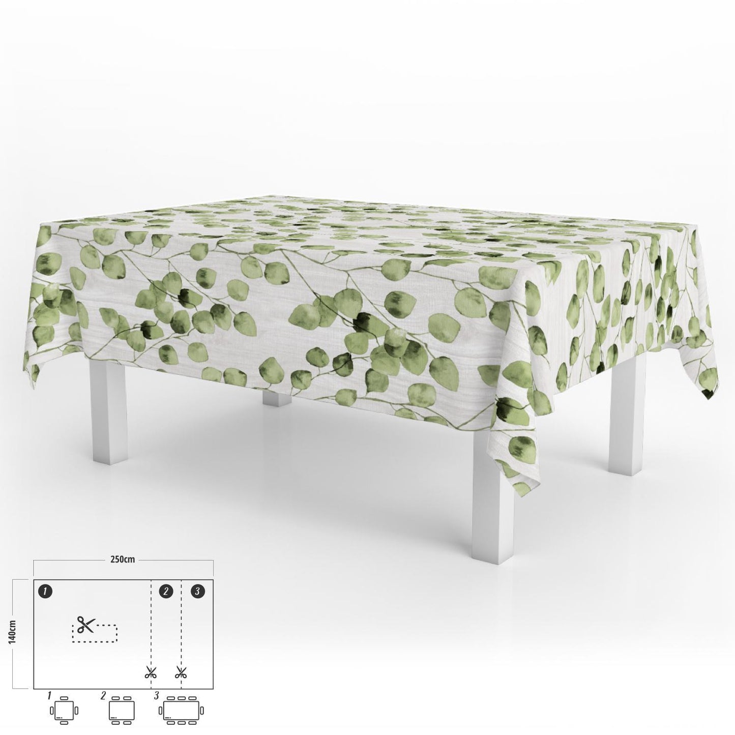 Mantel Hule Rectangular Hojas Verdes Impermeable Antimanchas Pvc 140x250 Cm. Recortable Uso Interior Y Exterior