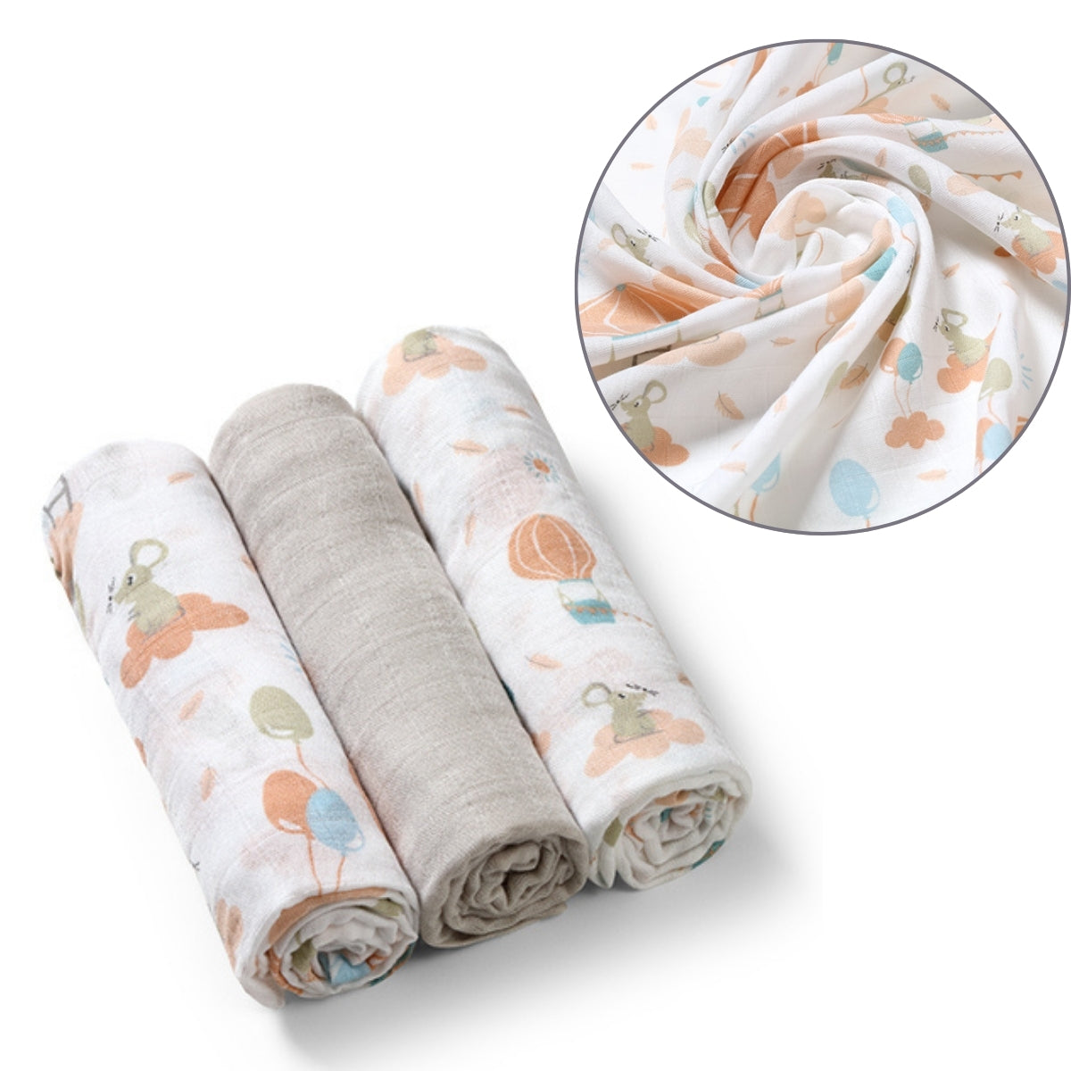 Pack 3 Muselinas Bambú Organico 70x70 Cm Mouse