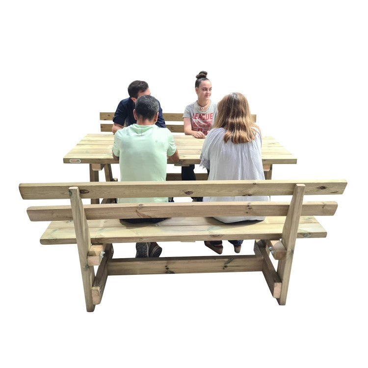 Mesa De Madera Xerta Con Bancos Con Respaldo Vic.