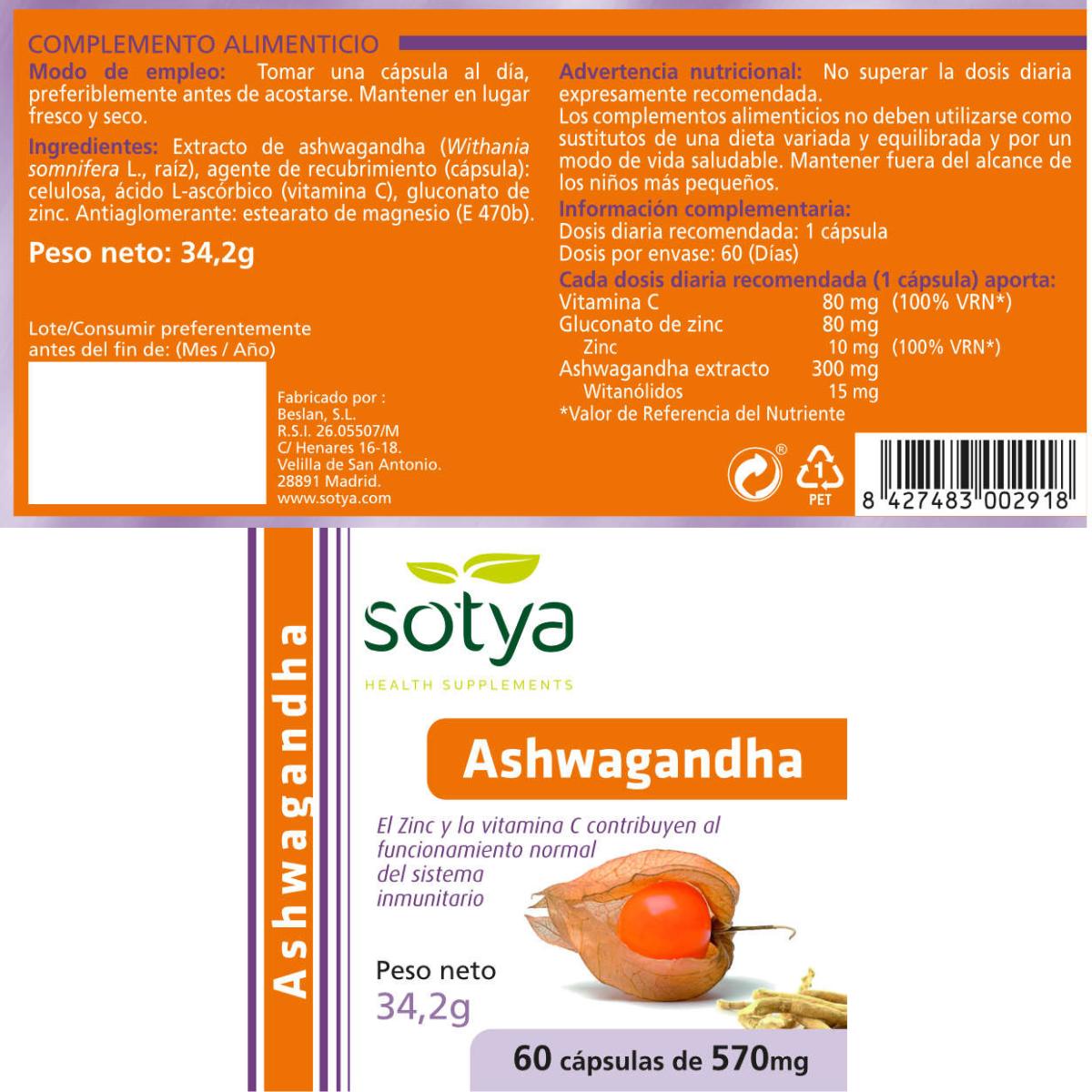 Ashwagandha 570 mg Sotya 60 Capsulas